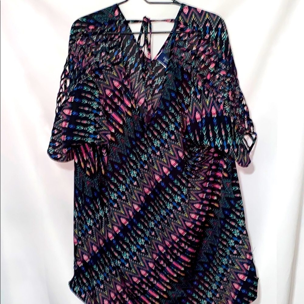 Swimsuits For All WO Size 18/20 Vibrant Zigzag GEO DESIGN SWIM COVERUP EUC CLEAN